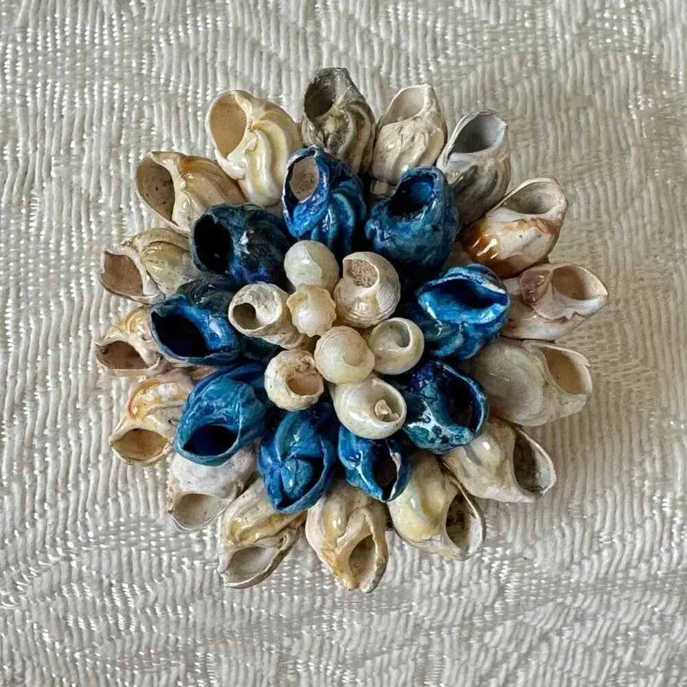 Vintage Lot of 4 Flower Enamel Shell Rose Basket Pin Brooch Porcelain 1930s-80’s